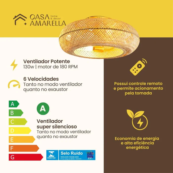 Luminária com Ventilador de teto moderno em Bambu - Bambu Breeze Edition