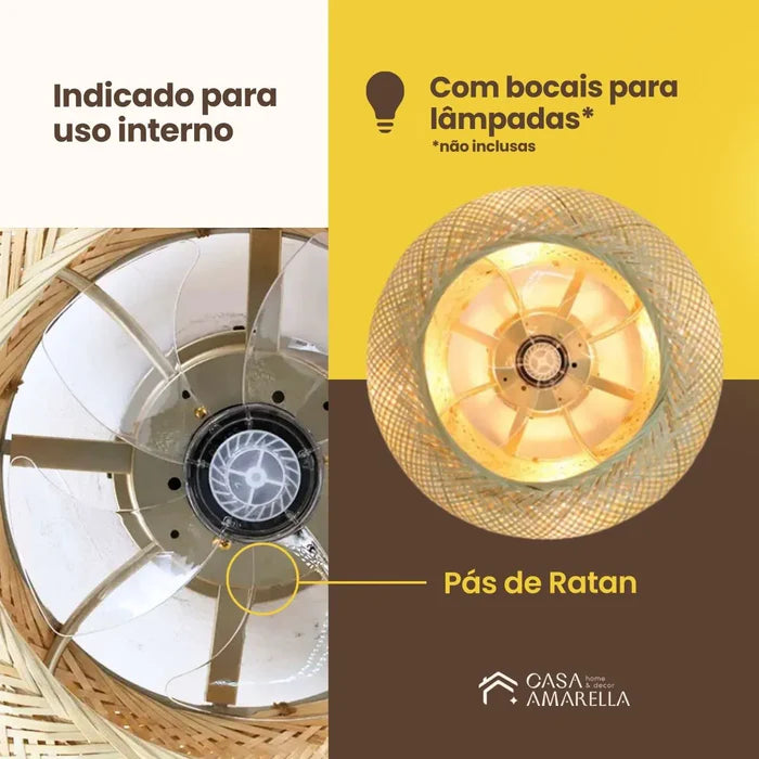 Luminária com Ventilador de teto moderno em Bambu - Bambu Breeze Edition