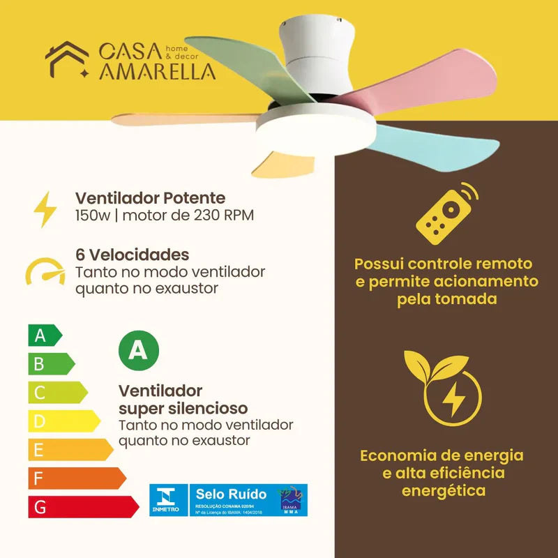 Kids - Ventilador de Teto Infantil com iluminação