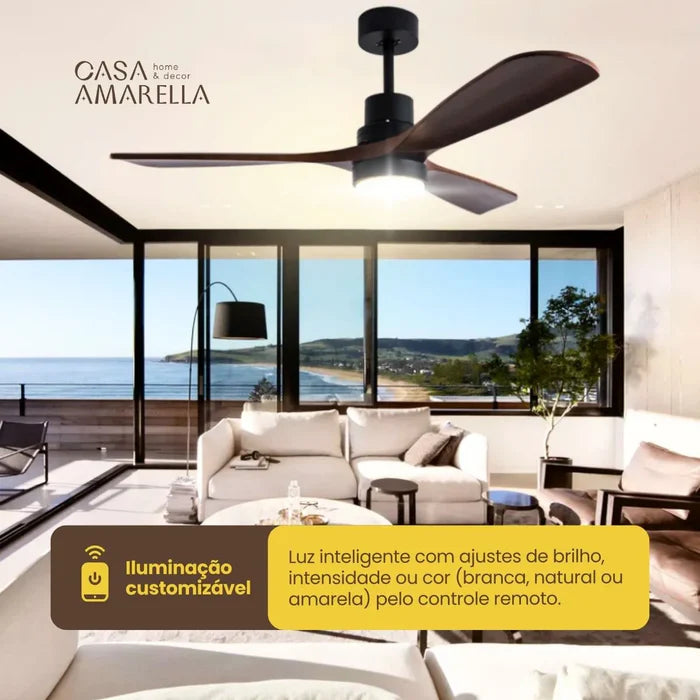 Ventilador de Teto Moderno Estilo Nórdico com Controle Remoto e iluminação - Titanium