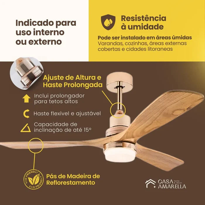 Ventilador de Teto Moderno Estilo Nórdico com Controle Remoto e iluminação - Titanium