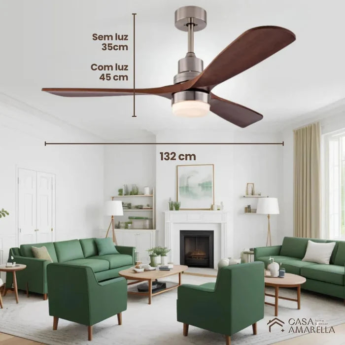 Ventilador de Teto Moderno Estilo Nórdico com Controle Remoto e iluminação - Titanium